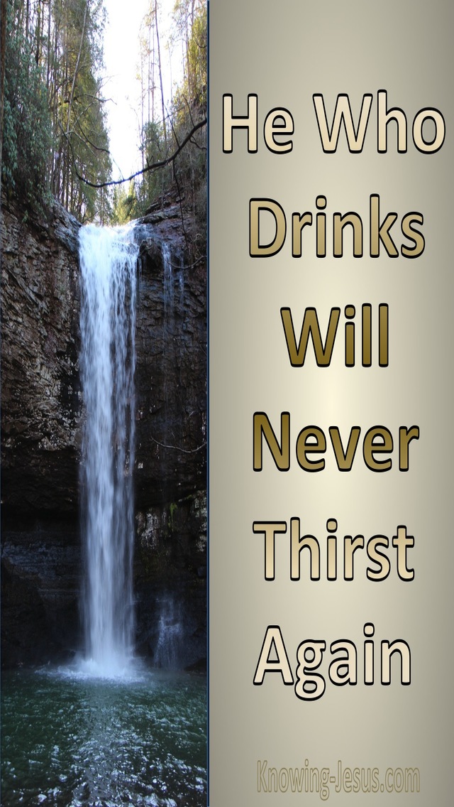 John 4:14 He Who Drinks Will Never Thirst Again (gold)